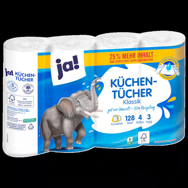 Ja! Küchenrollen 3lag 4x128Bl